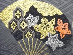 アンティーク　切りビロード扇に花・古典柄織り出し一つ紋絵羽織